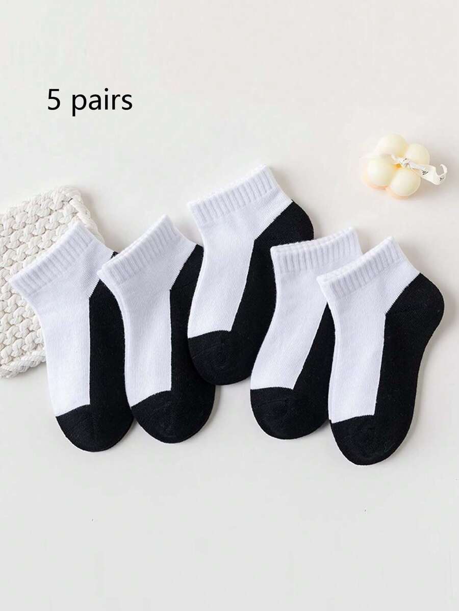 5 pares de calcetines cortos de malla de unicolor para niños, calcetines de algodón infantiles unisex, calcetines a cuadros para estudiantes