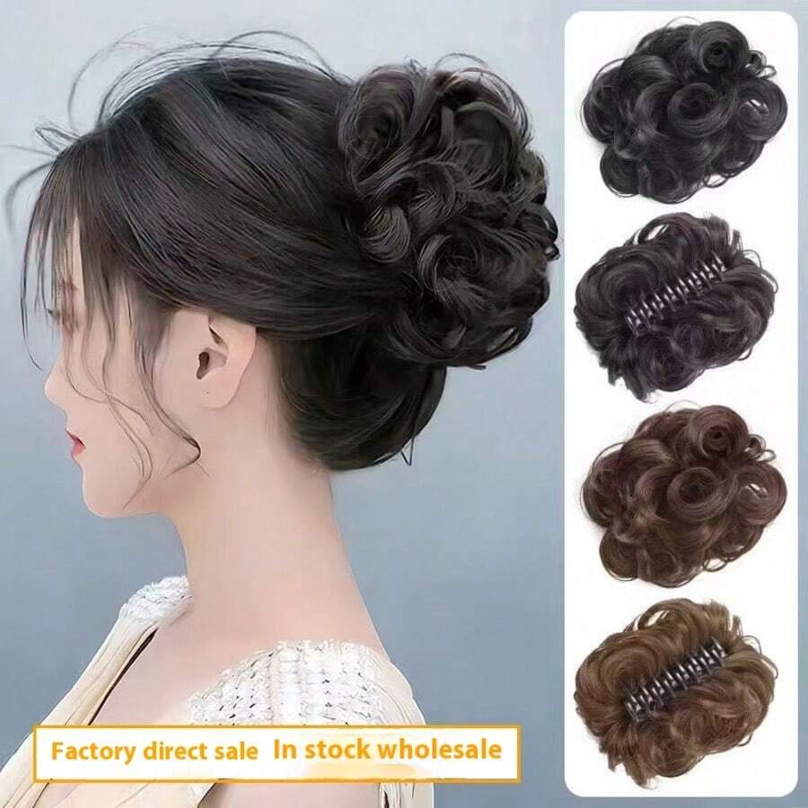 1pc European And American Curly Messy Bun Hair Claw Clip, Elegant Fluffy Synthetic Hair Bun Holder, Hair Accessory For Volumizing And Curling Hairstyles, Suitable For Daily Wear, Outings And Styling Hair Clips Hair Jaw Clip Hair Clamps Hair Clutch Hair Catcher Clip