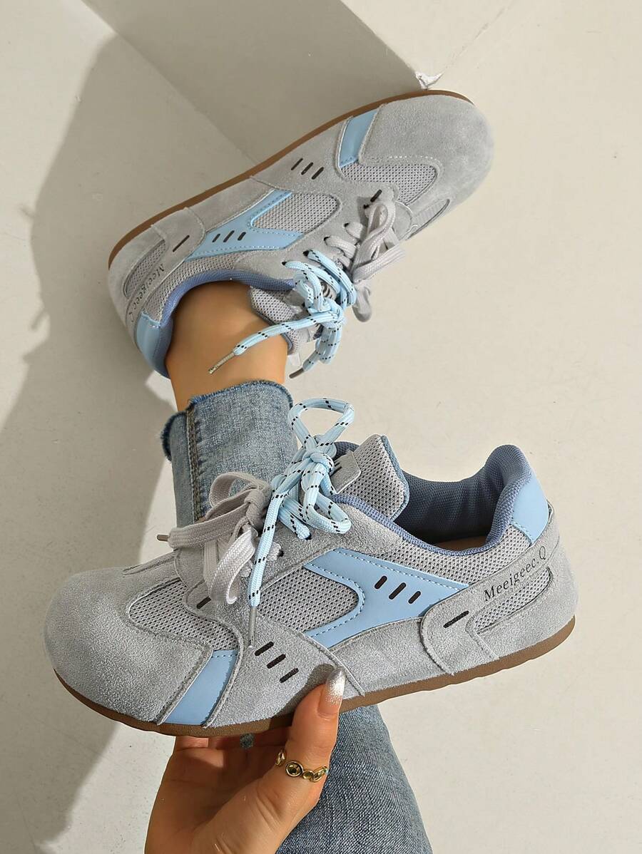 Women's Flat Lace-Up Trekking & Climbing Shoes, Mesh Patchwork Breathable Casual Sports Sneakers, Athleisure Y2K Style