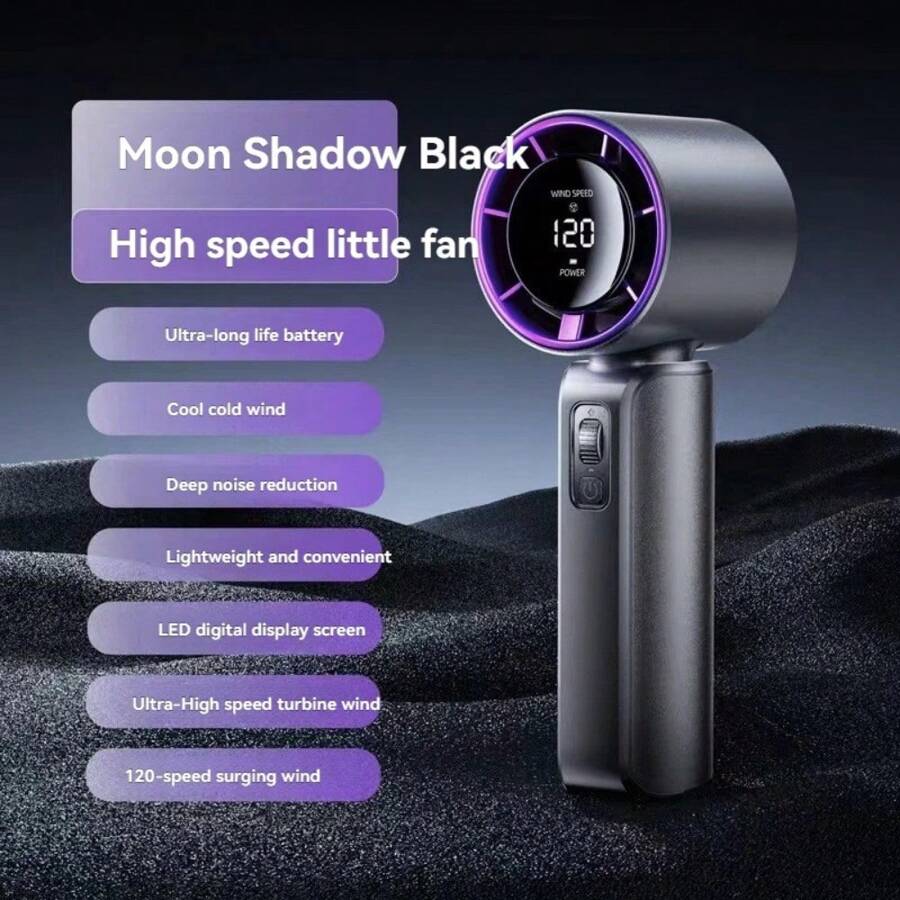 High Speed Turbine Handheld Fan With Digital Display, High Wind Speed Of 120 Gears, Stepless Speed Regulation, With LED