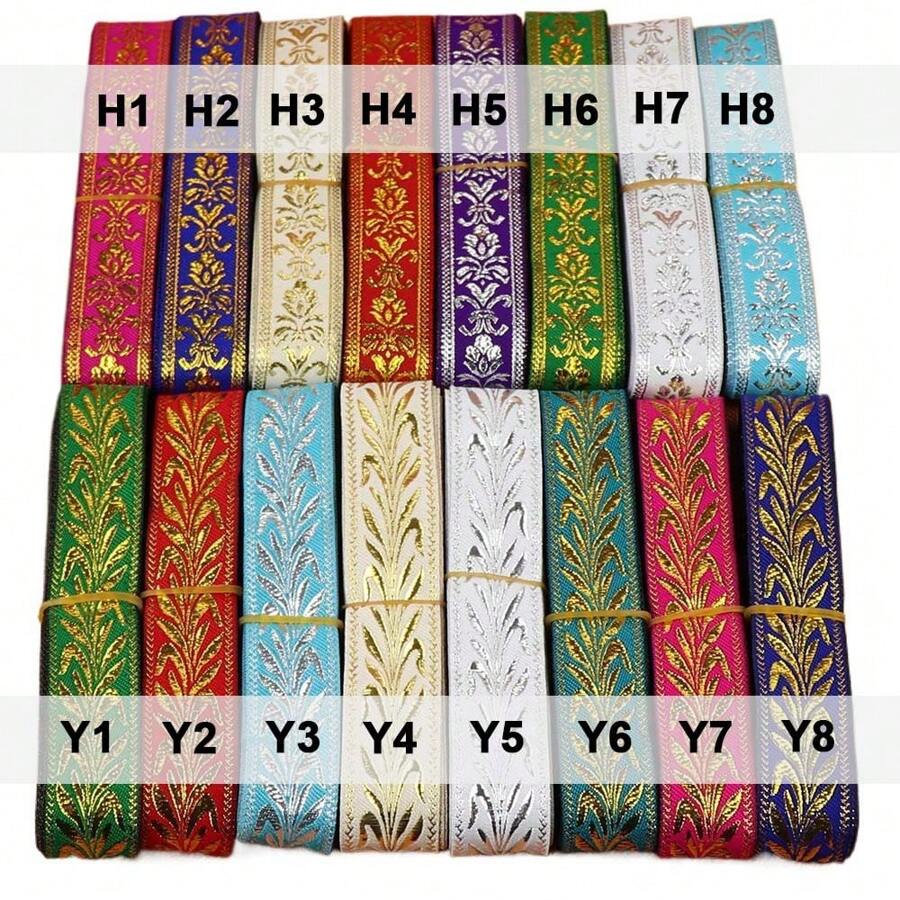 7 Yards 2.5cm Jacquard Ribbon With Golden Floral Leaves Pattern Woven Lace Trim Tape For DIY Sewing And Fabric Projects