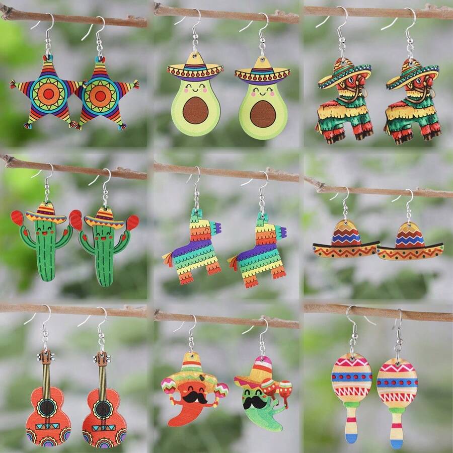 Vintage, süße, bunte Esel-Anhänger-Ohrringe für Frauen, doppelseitiger Holz-Mexiko Cinco de Mayo Party Schmuck Geschenk