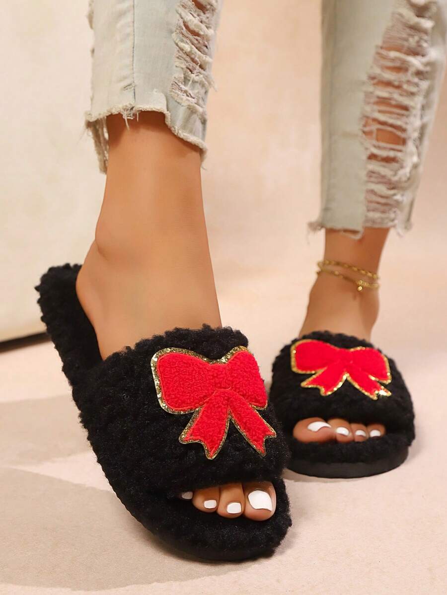 Chinelos Domésticos Femininos com Laço Estiloso, Fofos, Verão, Primavera, Outono e Inverno, Elegantes, Perfeitos para Casa, Escritório, Festas