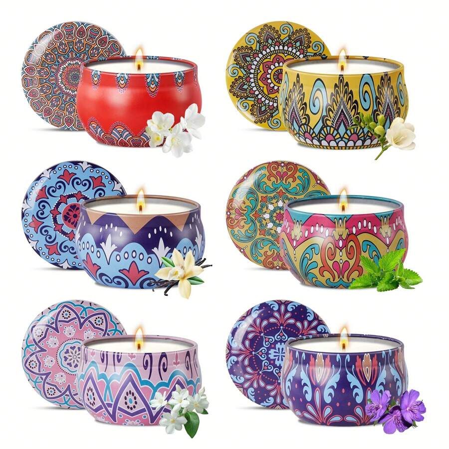 Conjunto de Velas Perfumadas, 6 Pacotes de Velas Aromáticas, Velas em Pote Portátil de 70g para Viagem, Spa, Banho, Ioga, Decoração de Casa