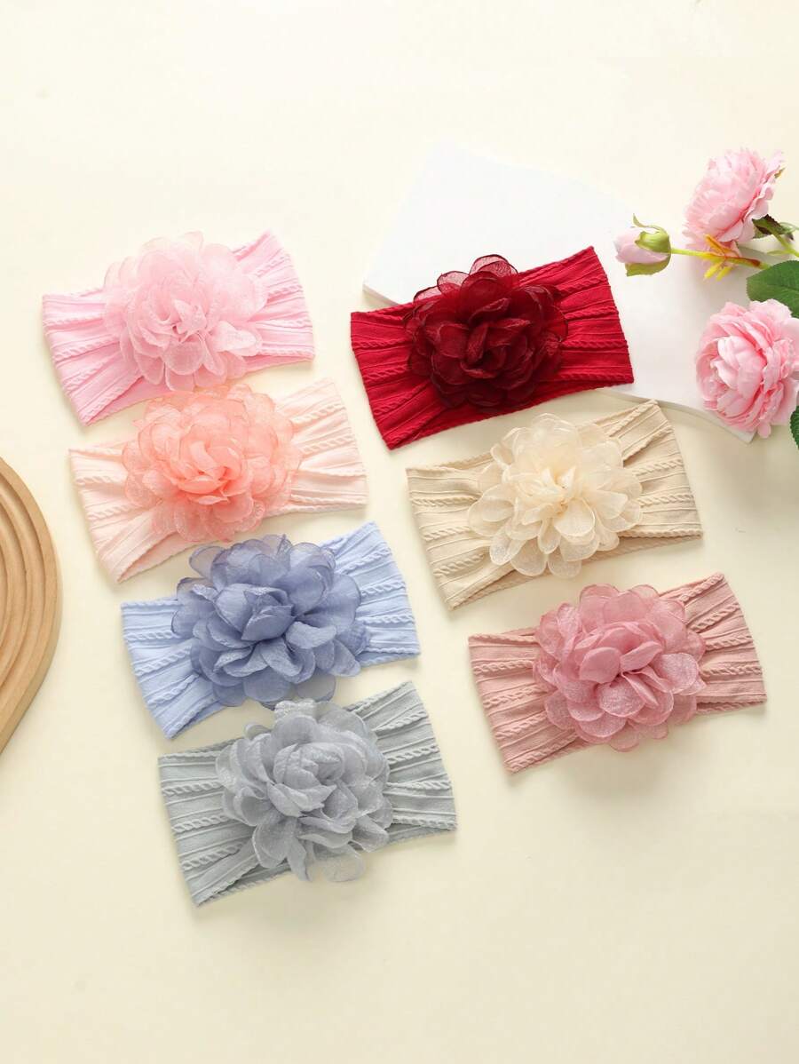 jralon Set de 3 diademas de flores de tul para bebés, bandas elásticas de nailon para bebés y niños pequeños, adecuadas para todas las estaciones