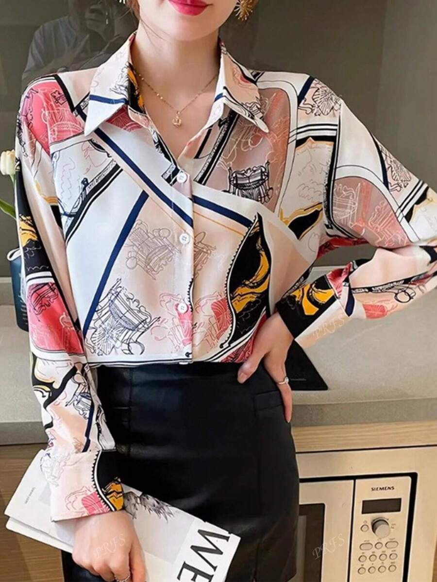 Elegant Casual Cartoon Polyester Button Front Dress, Suitable For Holiday, Daily, Evening, Dating, Spring/Summer