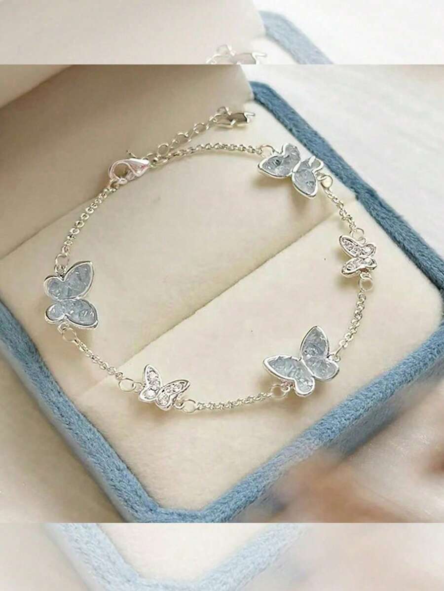 Exquisite Luxurious Blue Butterfly Crystal Bracelet For Women, Summer 2024 New Fashion Jewelry