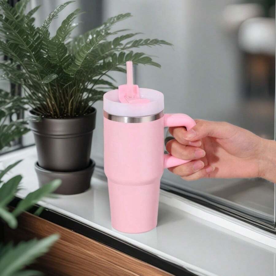 1-Piece Tumbler, Travel Mug With Lid, 14 Ounces Stainless Steel Insulated Water Bottle With Handle, Portable Drinking Cup For Car, Home, Office, Summer Drinkware, Travel Accessories, Birthday Gift