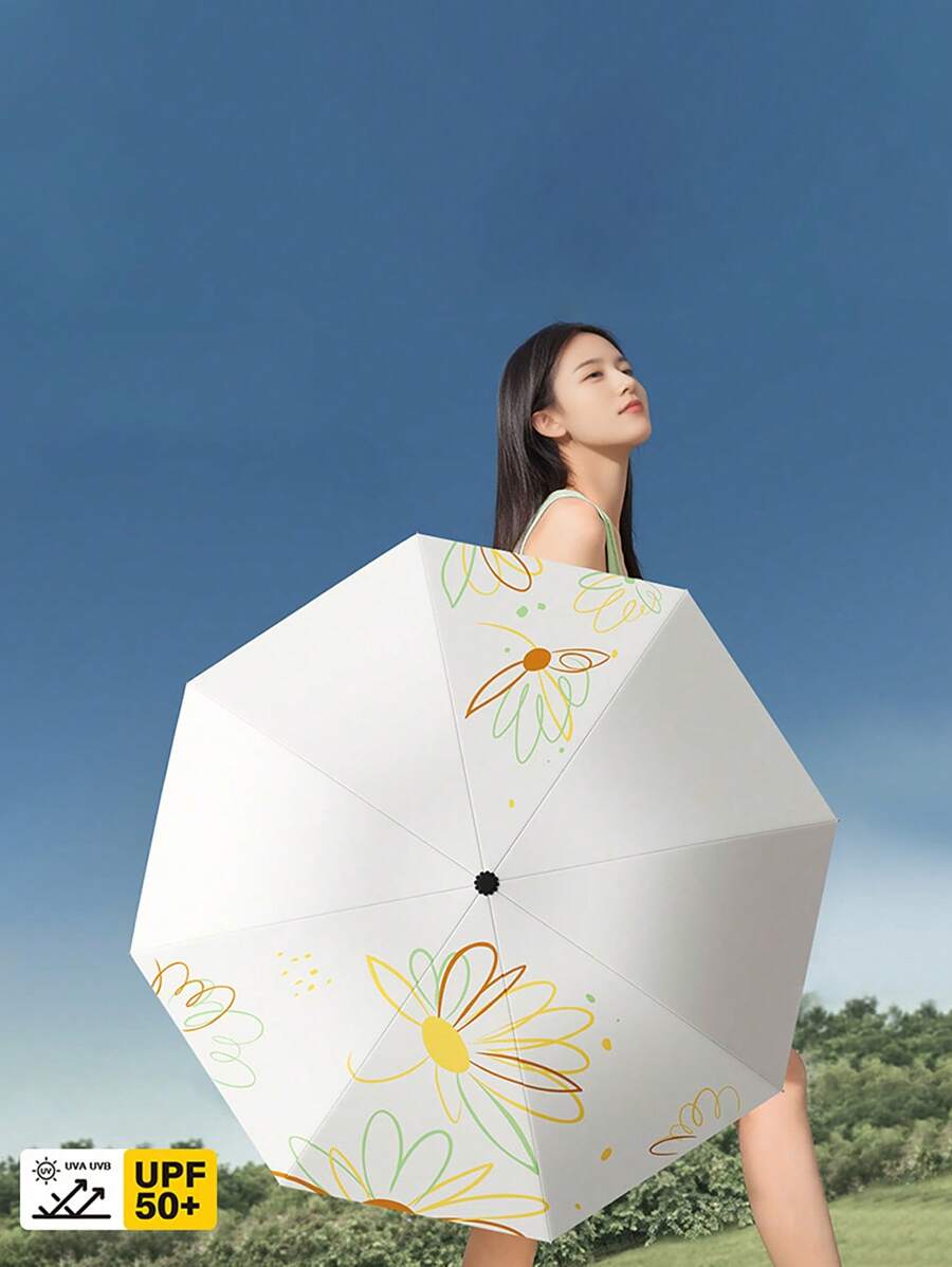 1 pieza Paraguas elegante y compacto de resina negra, resistente al viento y de doble uso contra el sol y la lluvia para mujer, regalo de verano para refrescarse, playa y viaje