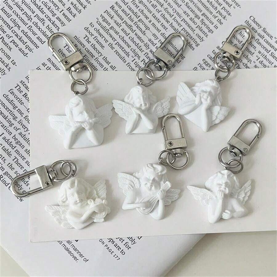 6 pièces Porte-clés sculpture d'ange mignonne, décoration de sac à main créative, accessoires de cadeau pour couples et meilleurs amis, sac à dos pour l'école