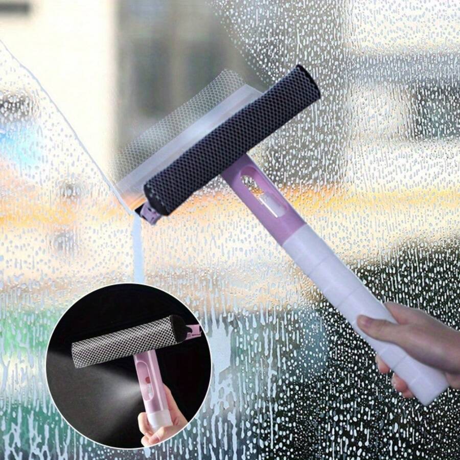Professional 4-In-1 Multi-Surface Cleaning System With Detachable Sprayer & Microfiber Pads - Heavy-Duty Window Squeegee For Car/Bathroom/Kitchen Glass, Compact Design With Hanging Hook