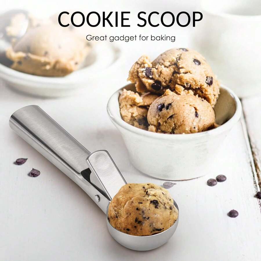 Home Creative Reboundable Ice Cream Scoop, Fruit Scooper, Stainless Steel Ice Cream Scoop, Great For Frozen Yogurt, Multifunctional Ice Cream Scoop, Stainless Steel Dual Purpose Scoop, Convenient Ice Cream Scoop