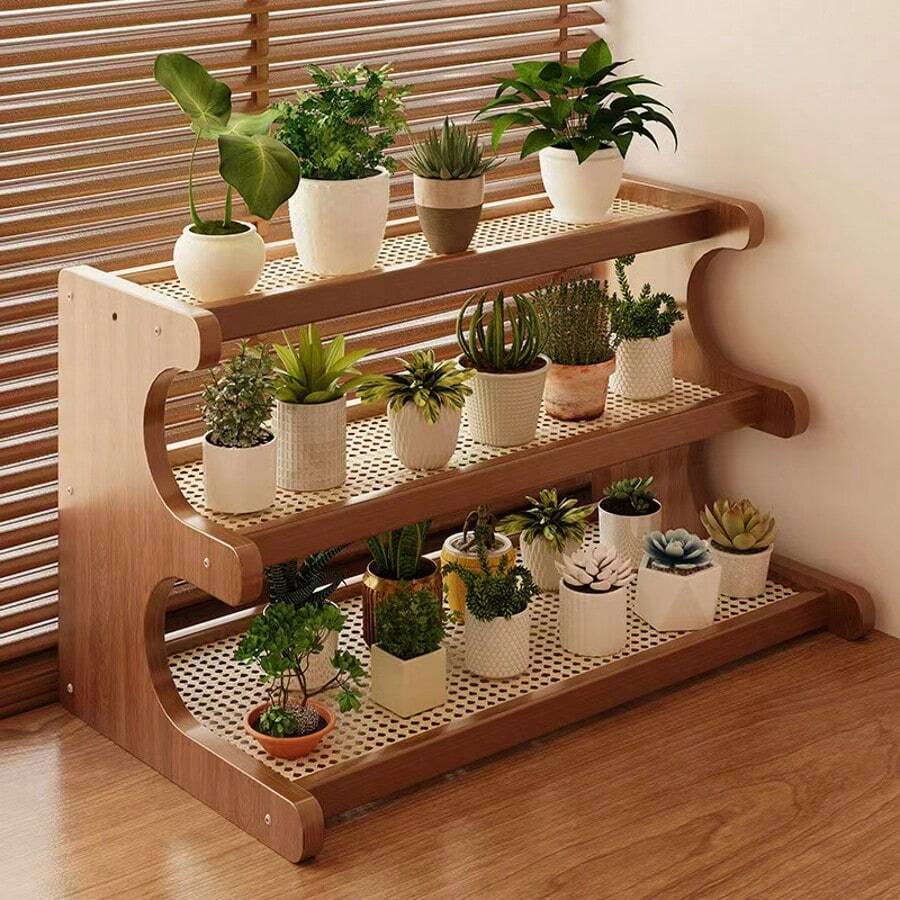 Étagère en bambou, étagère d'affichage, support d'étagère échelle de style table pour pot de fleurs, étagère de rangement à plusieurs niveaux, porte-tasse pour la cuisine, la chambre, le dortoir, le bureau