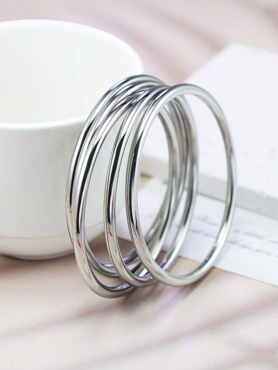 1pc Chinese Style Three Lifetimes Titanium Steel Bangle Bracelet, Glossy Non-Fading Versatile Simple Design