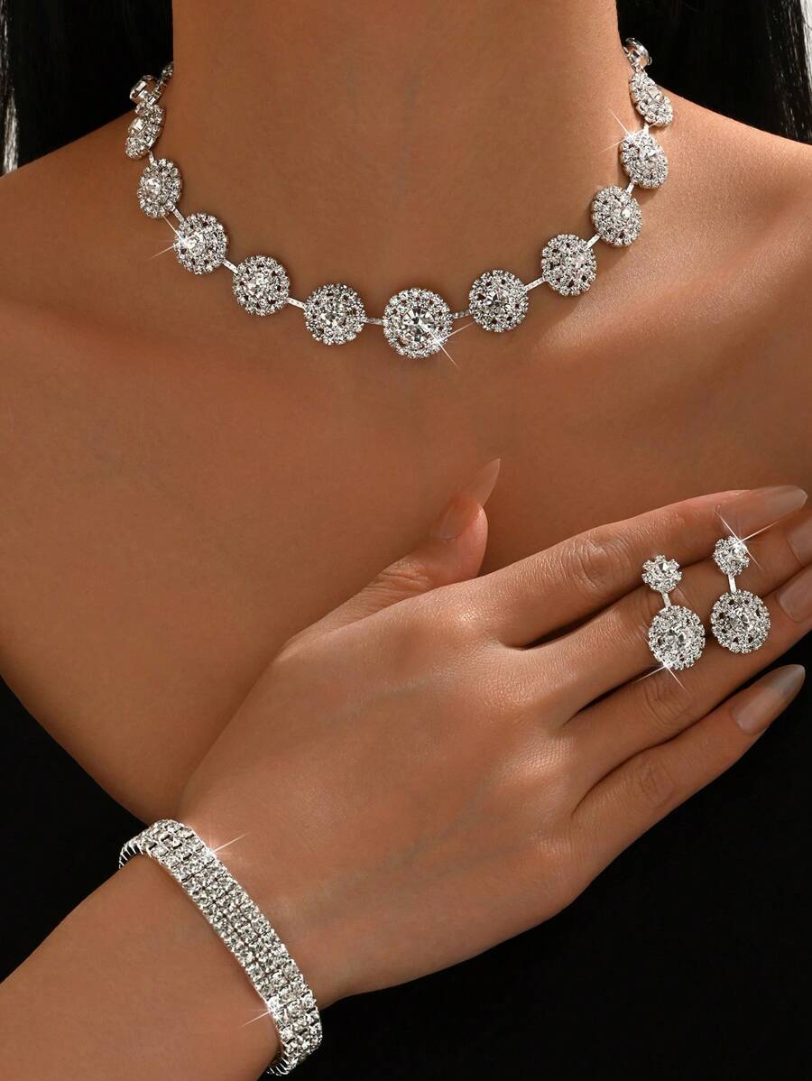 4 pièces Set de bijoux de mariée vintage à pois: Collier, Boucles d'oreilles, Bracelet, pour la saison de Thanksgiving