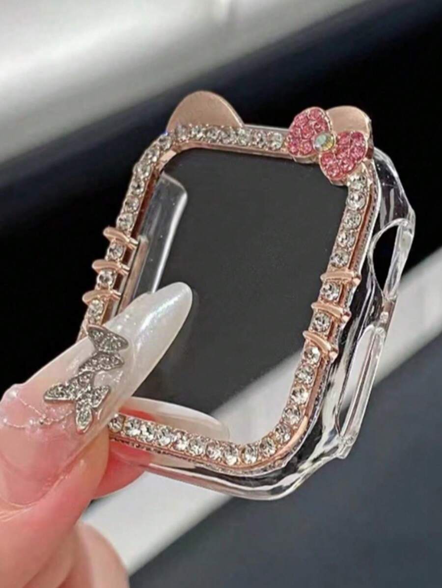 1pc Versatile Rhinestone KT Cat Design Case Protector Compatible With Apple Watch S10, S987654se, 40mm/41mm/42mm/44mm/45mm/46mm (Watch And Strap Not Included)