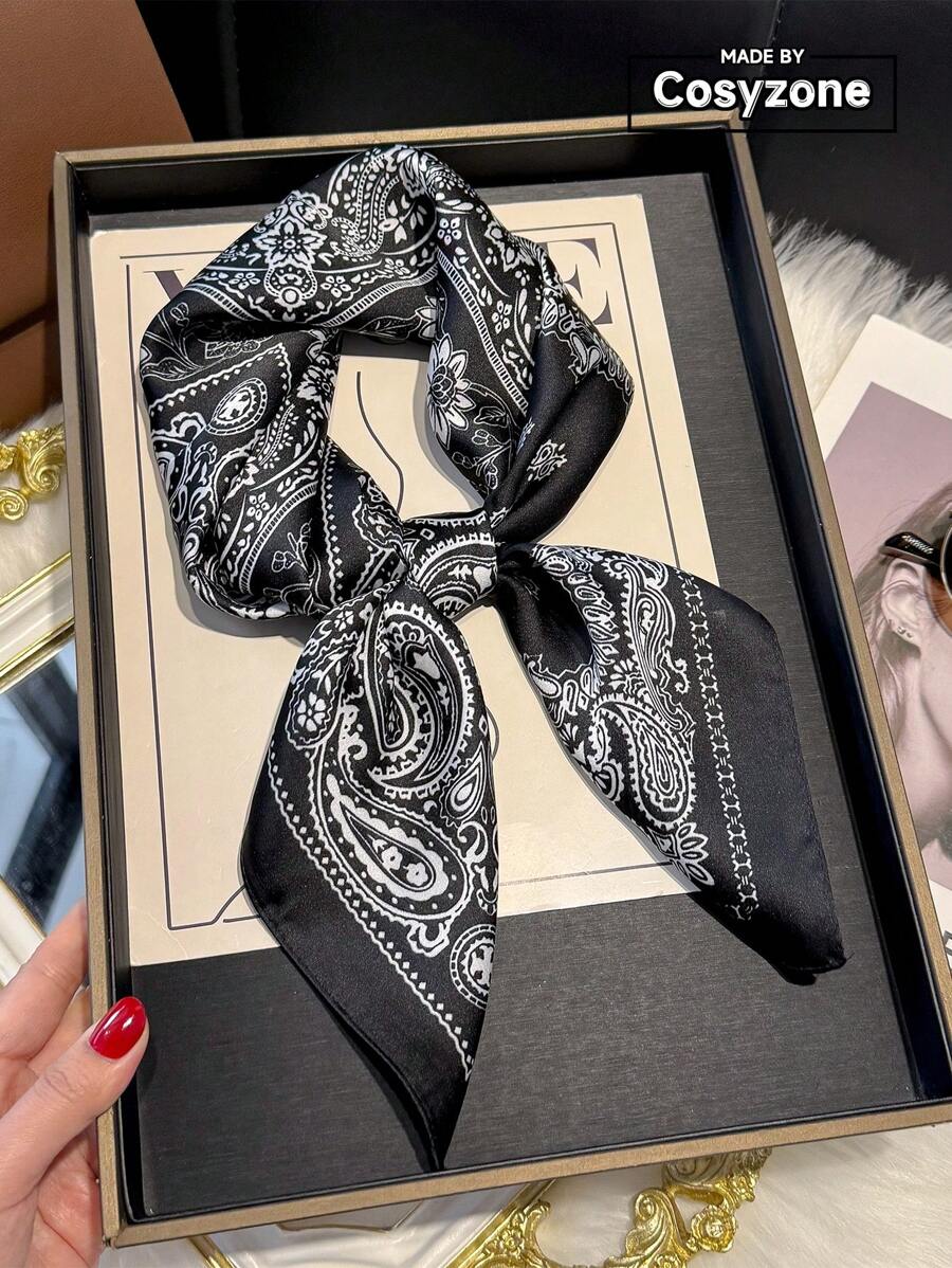 1pc Silk-Like Paisley Print 70cm Square Scarf, Versatile Bandana, Men Sunscreen Scarves, Headwrap Neck Wear