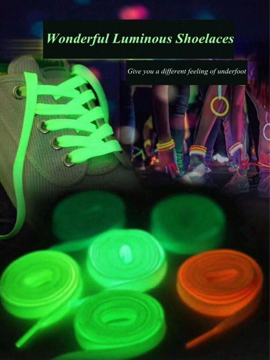 1 Pair Of Luminous Shoelaces, Shoe Accessories, Fashion Supplies For Parties And Dances, Creative Gifts, Shiny Props For Night Running, Flat Fluorescent Shoelaces, Suitable For All Kinds Of Shoes, Couple Gifts, Gifts Friends, Best Friend Gifts, Sister Gifts, Funny Gifts ,Women Gifts,Elastic Shoelaces,Thick Shoelaces,Wide Shoelaces,Stretchy Shoelaces,White Shoelaces,Green Shoelaces