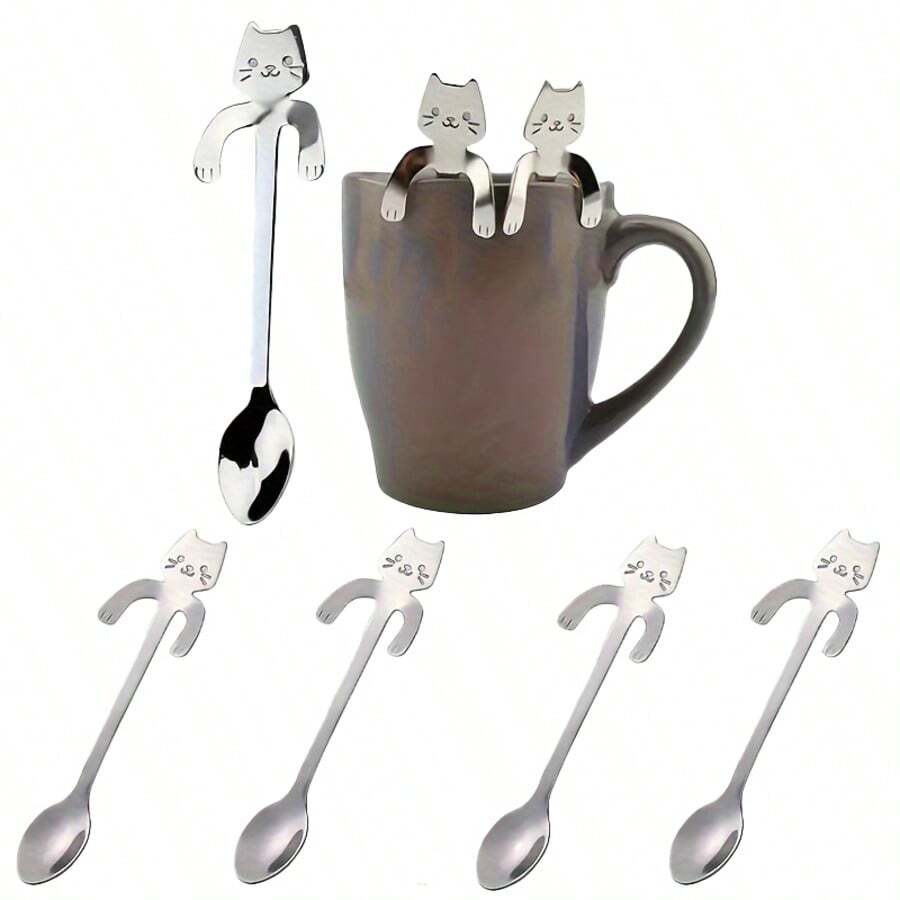 1pc Stainless Steel Cat Design Coffee Spoon, Creative Cat Dessert Spoon, Machine Washable And Reusable, , Suitable For Restaurants, Kitchens, Parties, Weddings, Gifts For Cat Lovers Back To School