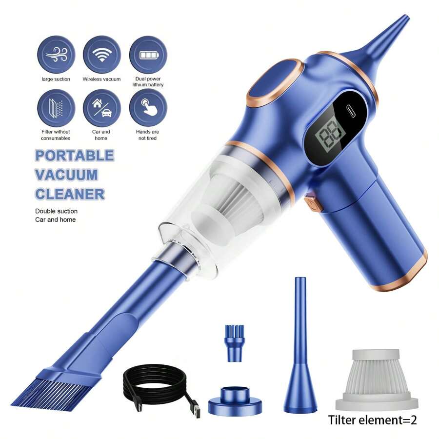 1pc Handheld Car Vacuum Cleaner, 4500Pa Vacuum Cleaner And Air Purifier, 78W High-Power Handheld Vacuum Cleaner, Electric Display Screen And Multiple Nozzles, Suitable For Cars, Homes, Offices, Pets