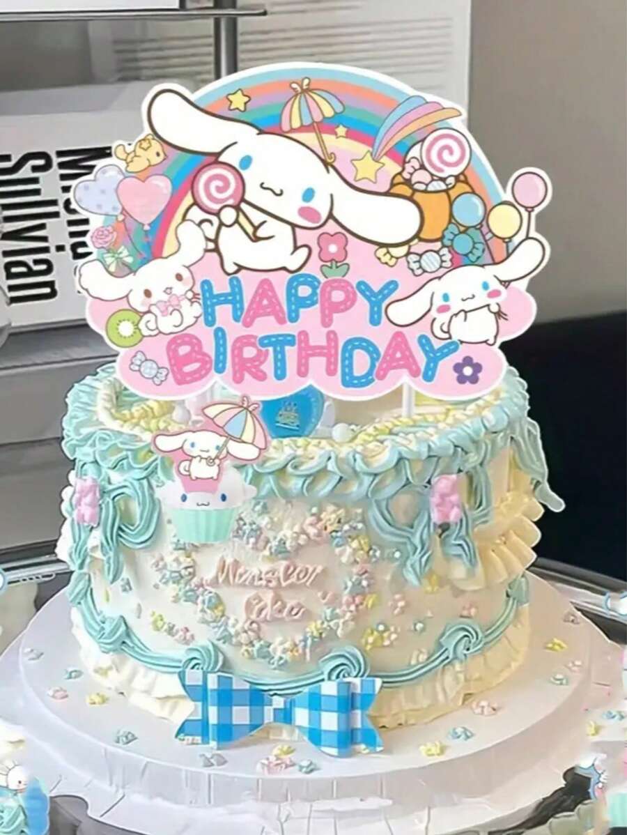 Sanrio 13pcs Sanrio Cinnamoroll Cake Decoration Set, Birthday Party Supplies, Safe Paper Material, Officially Licensed, Cartoon Cake & Cupcake Toppers, Inedible, Party Favors, No Electricity Required, Suitable For Birthday, Graduation, Wedding