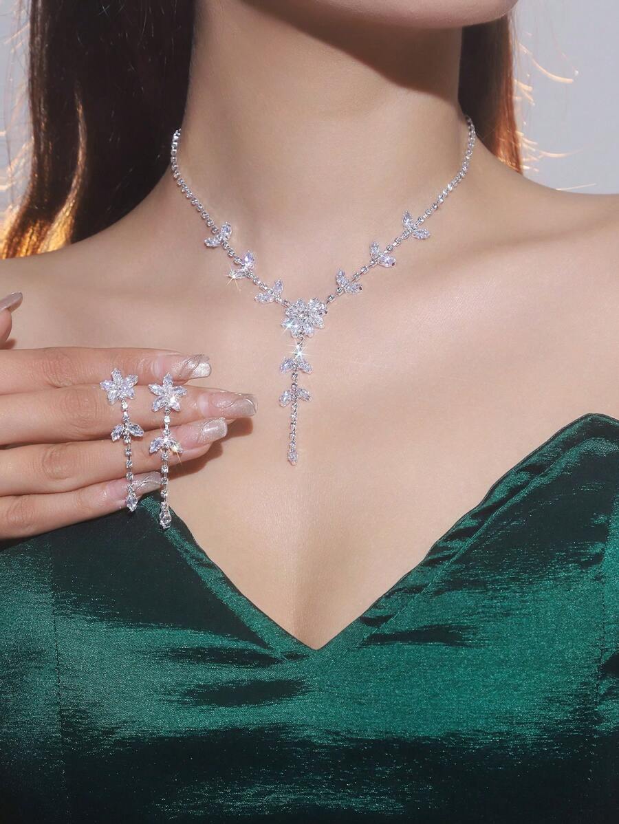 1 Set Mode & Glänzend & Luxus Party Strass Halskette und Ohrring - Geeignet für den täglichen Gebrauch von Frauen, Hochzeit, Party usw.