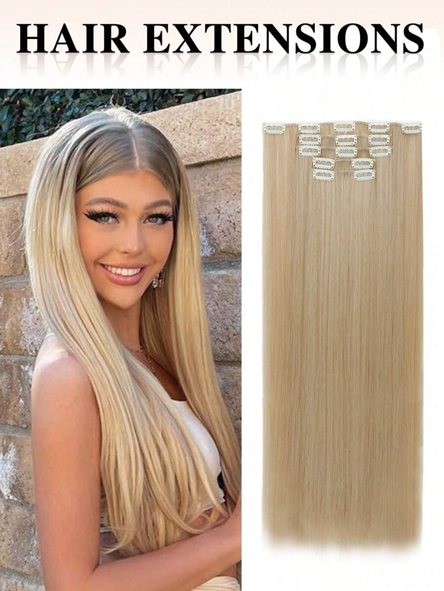 nimoki Hair Extensions 5PCS Clip In Hair Extensions 20" Long Straight Hair Extensions Natural Soft Synthetic Hairpieces For Women(Blonde)
