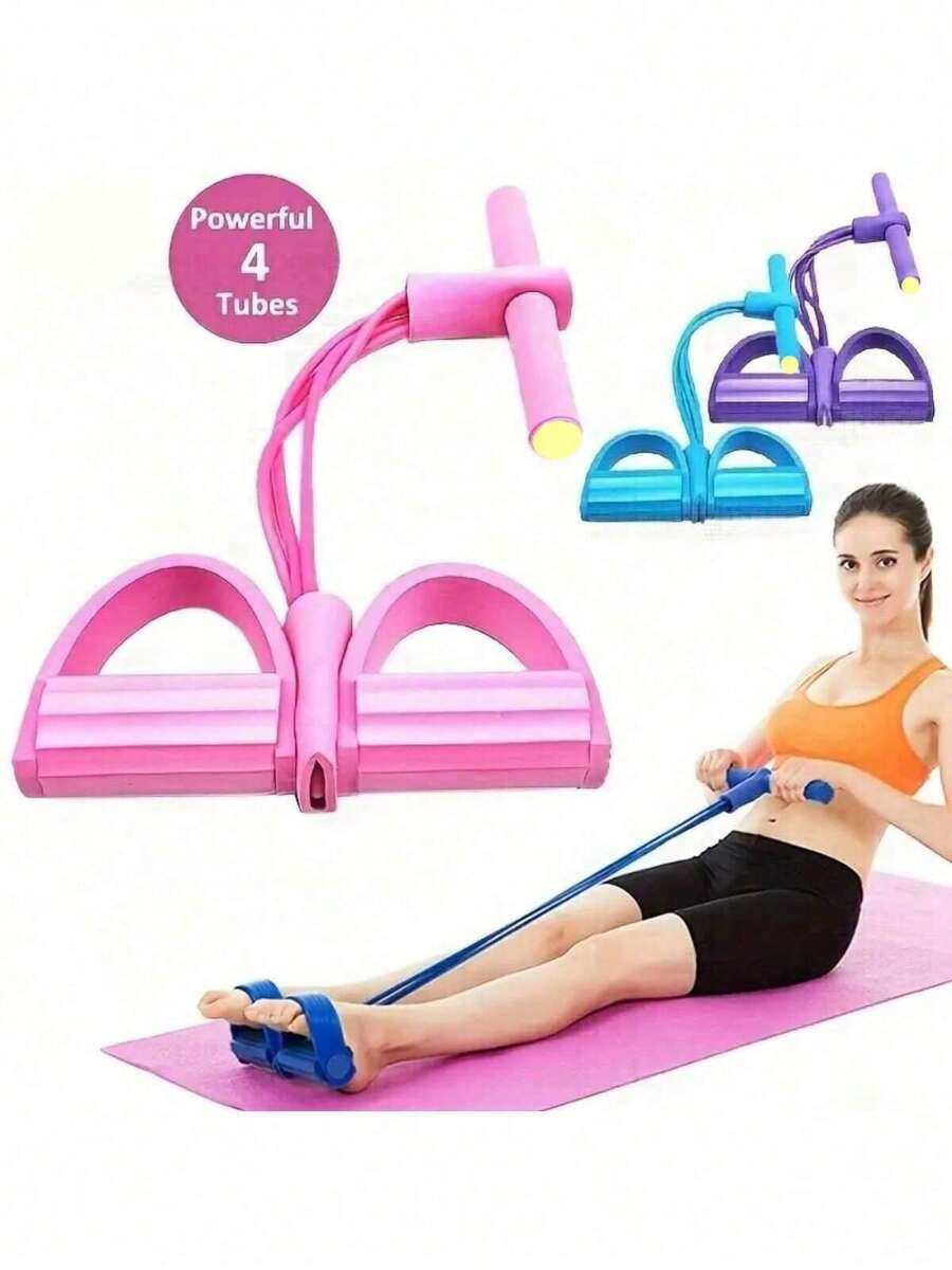 1 pieza, Cuerda de tensión multifuncional, Tirador de pedal elástico de 4 tubos, Cuerda de tensión de látex natural, Equipo de fitness, Adecuado para estiramientos abdominales/cintura/brazos/piernas y entrenamiento de pérdida de peso, Accesorios de gimnasio