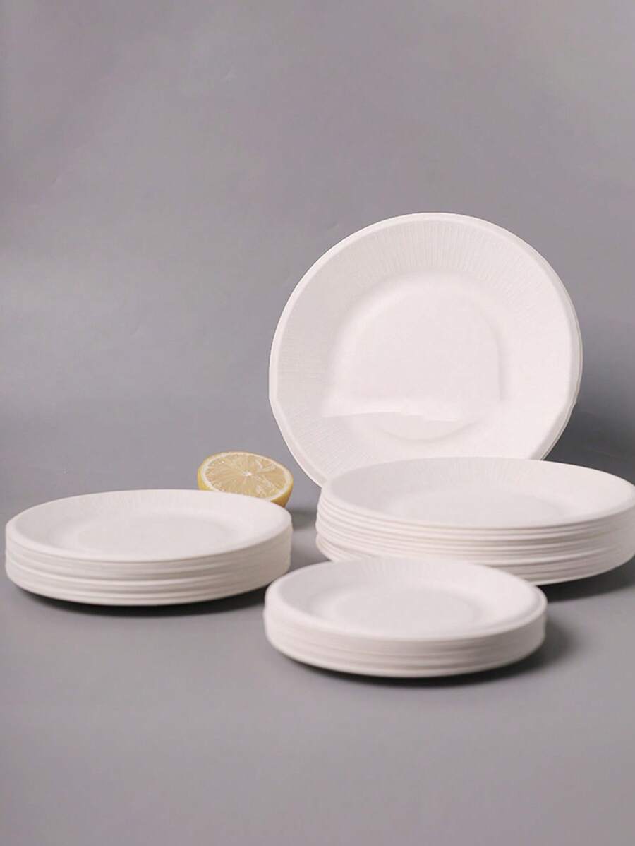 100pcs Sugarcane Pulp Disposable Paper Plates, Thicker Paper Pulp Plates For Barbecue, Cake, DIY Painting