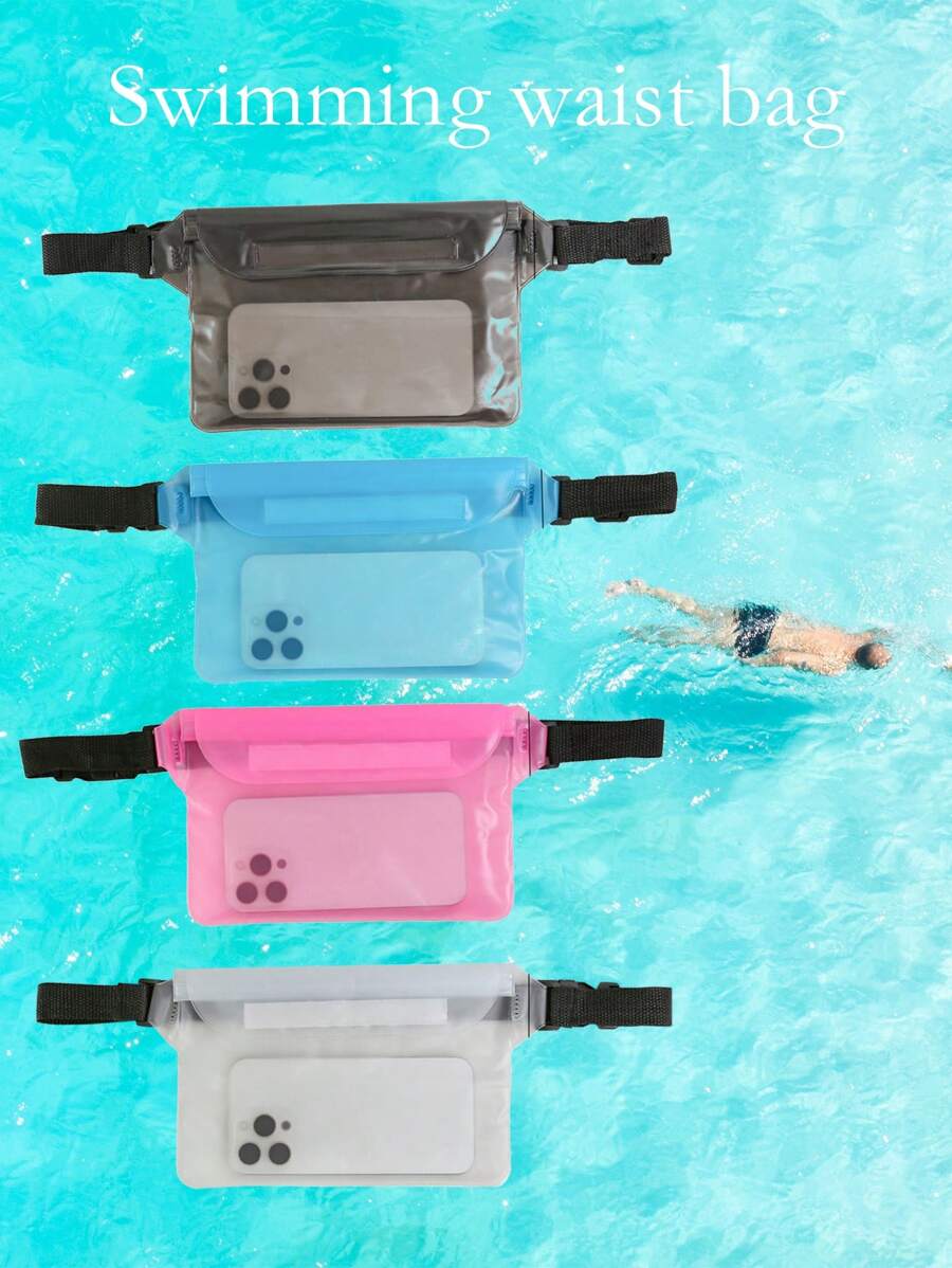 1pc/2pcs Waterproof Beach & Underwater Phone Bag, Waterproof Waist Pouch For Outdoor Travel, Waterproof Earphones Bag, PVC Material, Hook & Loop Closure, Triple Waterproof, Travel Storage Bag, Summer Waterproof Phone Pouch, Suitable For Diving, Swimming, Surfing