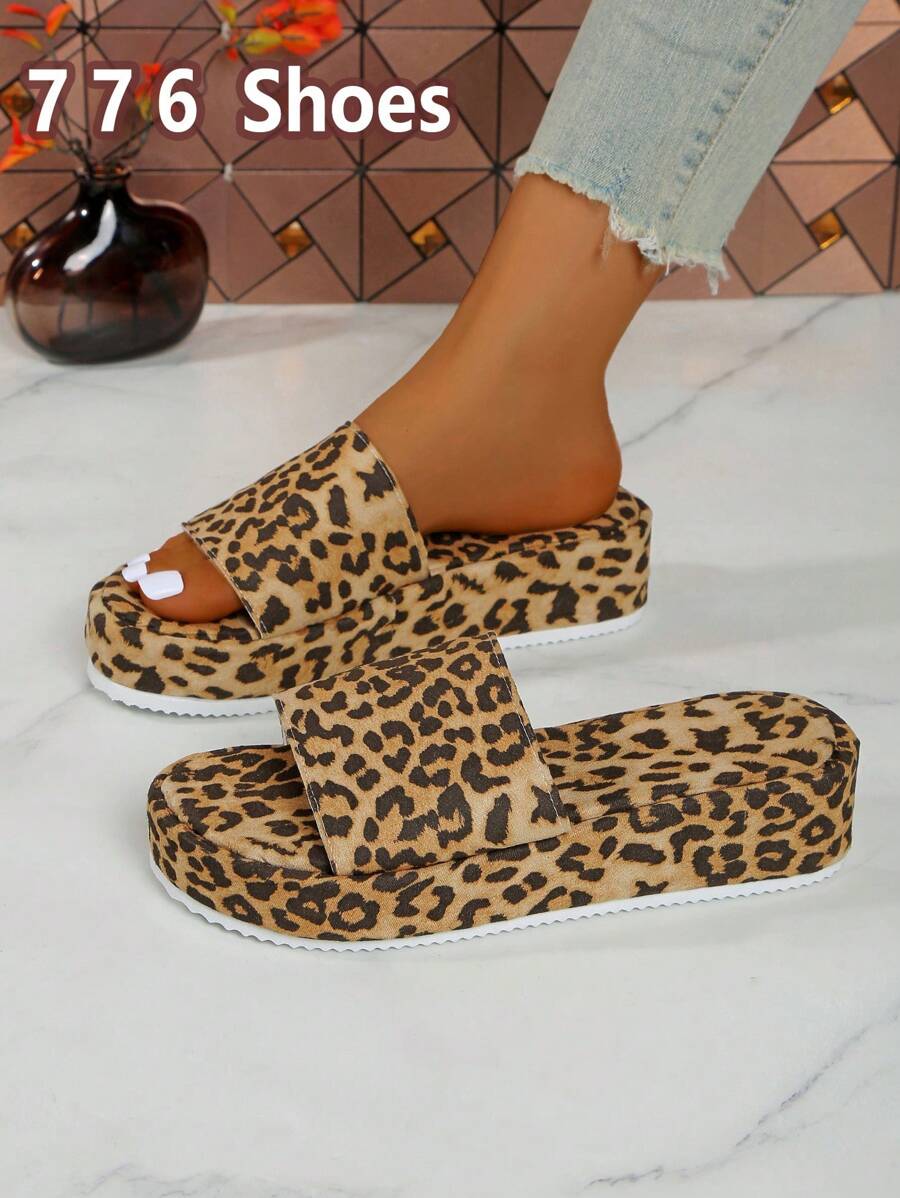 1 Pair Leopard Print Bohemian Asymmetric/Asymmetrical Waterdrop Cartoon Sandals, Slippers, Beach, Wedding, Party, Office, Home Outdoor, Platform Wedge Raised Height Shoes, Spring/Summer