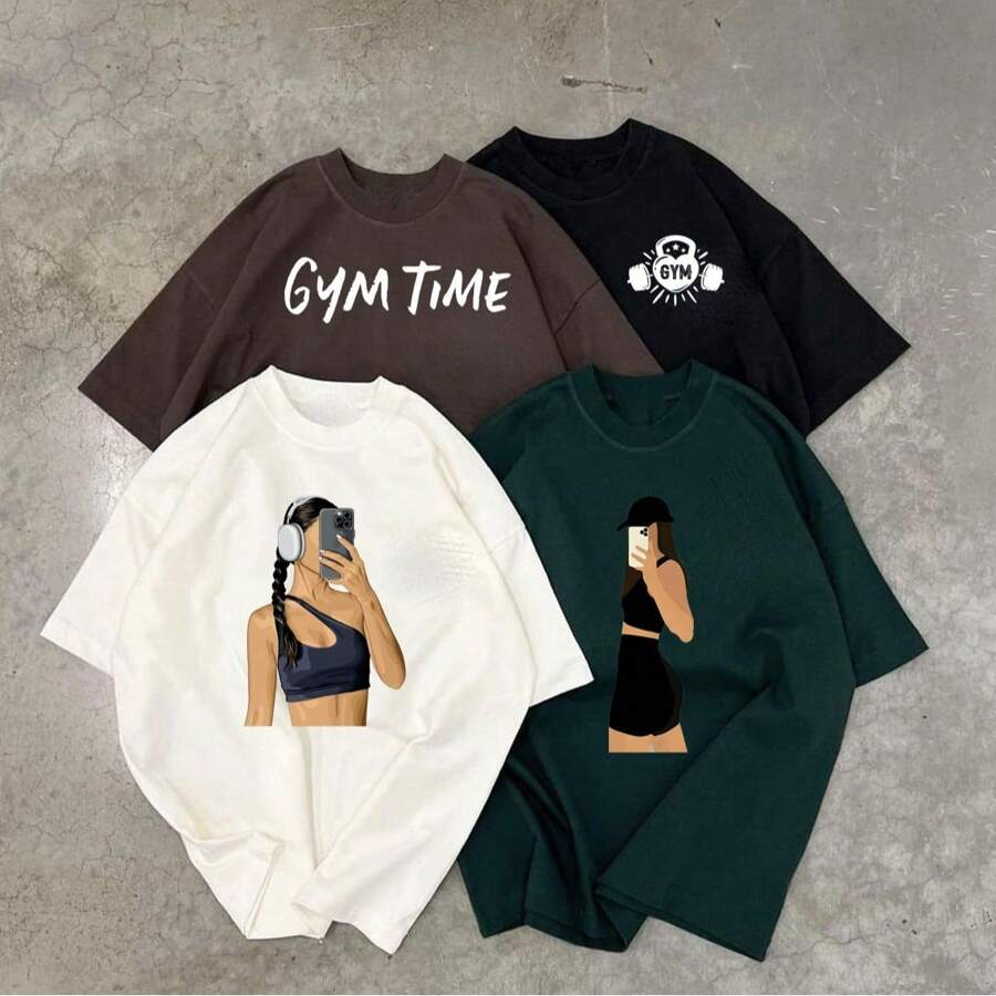 Kit 4 Camisetas Camisa Fitness Academia Treino Musculação Estilosa Várias Cores Inspiração Moda Unissex 100% Algodão