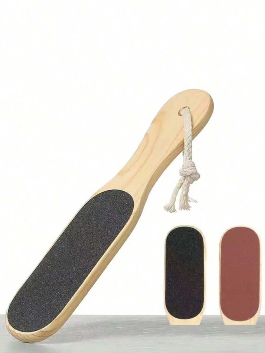 1pc Double Sided Wooden Handle Foot File, Removes Dead Skin & Calluses, Foot Scrubber, Pedicure Tool