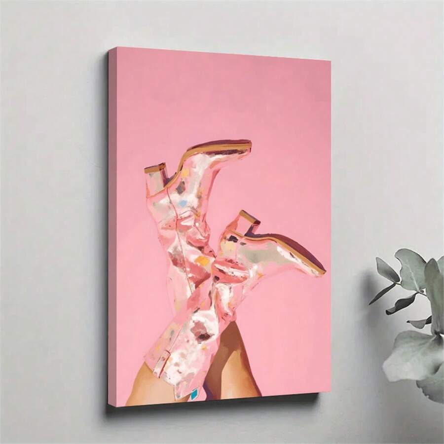 1pc Canvas Poster, Pink Cowgirl Boots Preppy Western Poster Country Boho Wall Art Canvas Paintings, Ideal Gift For Bedroom Living Room Corridor, Wall Art, Room Decoration,No Frame