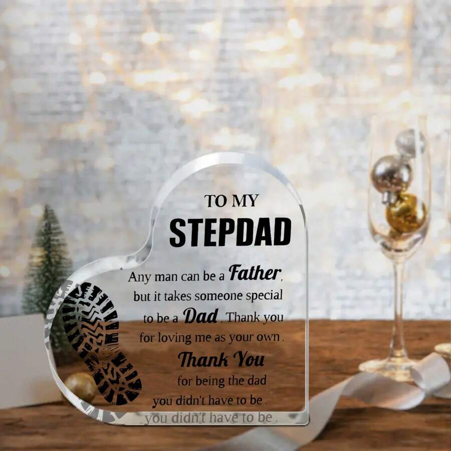 1 Stück hochwertige transparente Acryl-Druckplatte als Geschenk für Stiefväter - 10x10 cm Desktop-Plakette - Geschenk zum Vatertag - für Innen- und Außenbereich - Desktop-Dekoration ohne Stromversorgung benötigt