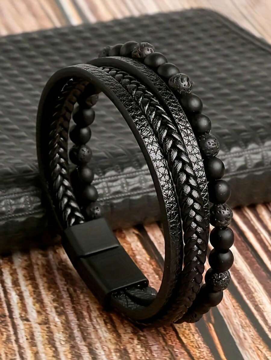 1 pieza Brazalete artesanal multicapa y cuentas para hombre
