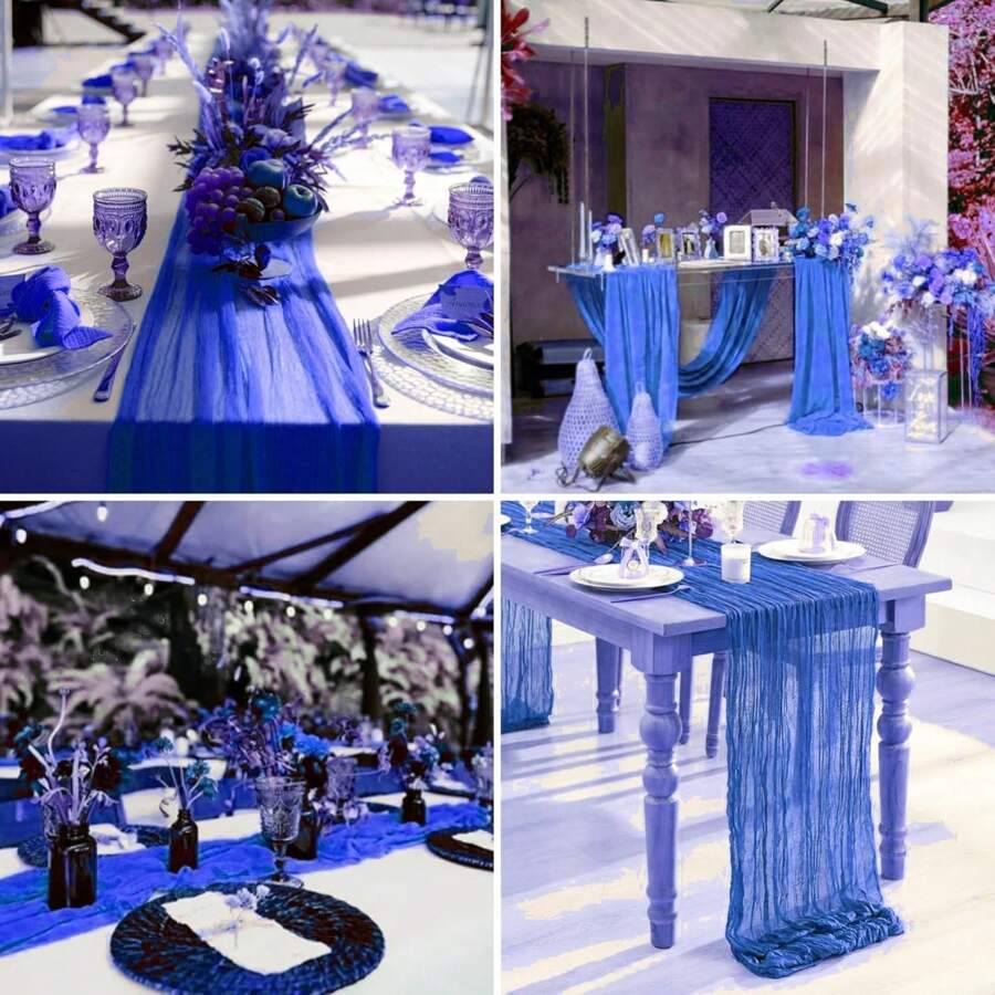 1/6/10 PIEZAS Tul azul real de 10 pies, mantel corredor de estilo bohemio, tela gasa, estilo país, transparente corredor para boda, cumpleaños, ducha, fiesta, decoración de mesa de comedor bohemia (Zafiro)