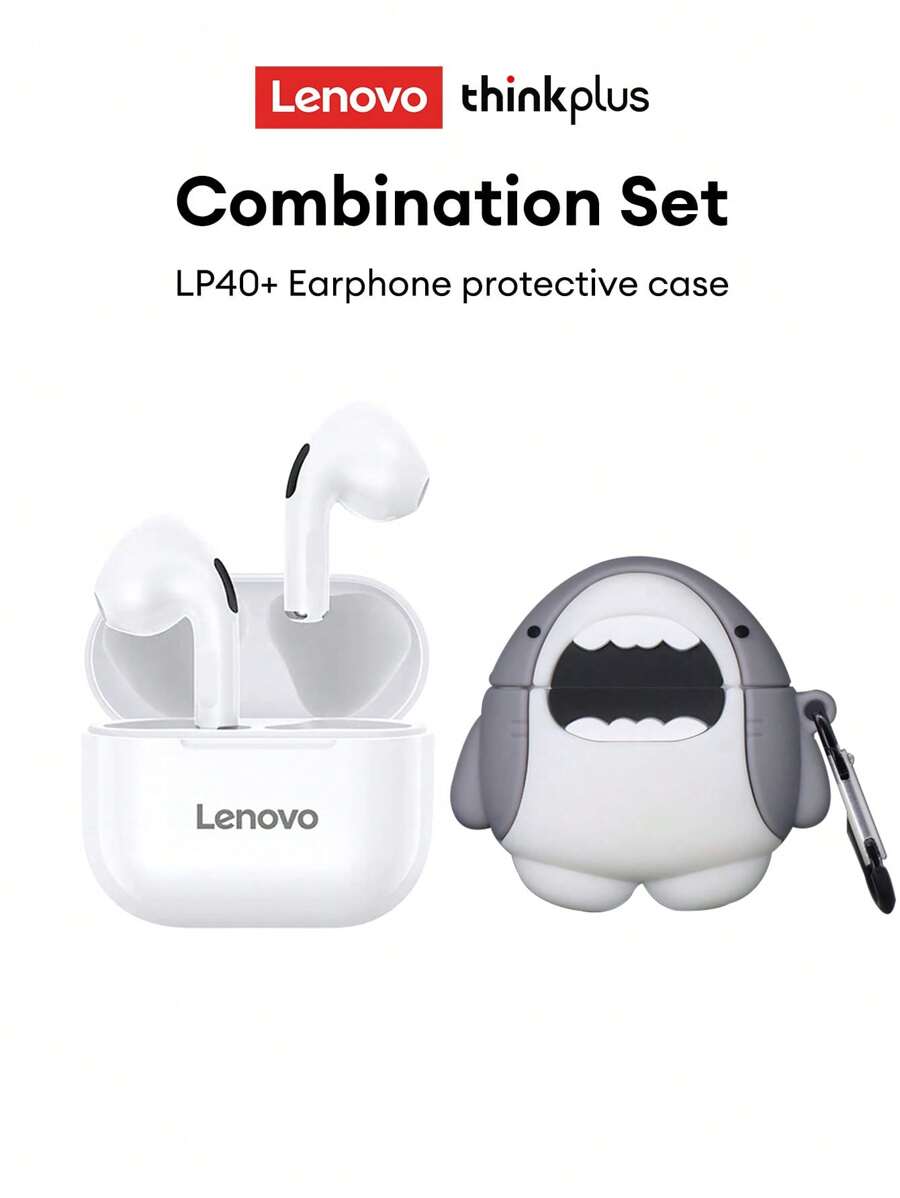 Lenovo Lenovo LP40 Bluetooth Kopfhörer Schutzhülle Set, In-Ear Stil, Sport, tiefer Bass, hochauflösende Anrufe mit Mikrofon, geringe Latenz für Musik & Gaming, Smart Touch, super lange Standby-Zeit, passive Geräuschunterdrückung, kompakte & tragbare kabellose Kopfhörer