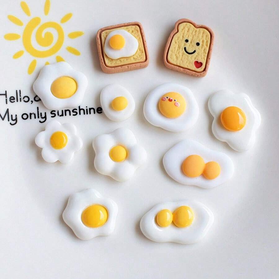 11pcs Versatile Resin Egg Toast Fridge Magnets, Home Decor Stickers For Bedroom, Living Room, Office, Whiteboard, Memo Board, Kitchen, Dishwasher, Cabinet, Birthday Party Decoration