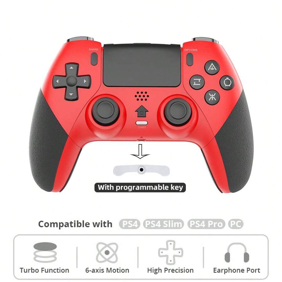 وحدة تحكم لاسلكية ل- PS4 مع زرّي خرائط ، صوت 3.5مم وميزة Turbo ، تحكم بالاستشعار الحركي ، اهتزاز مزدوج ، لوحة ألعاب ل- PS4 ، متوافقة مع PS4 ، جهاز نحيف ، برو