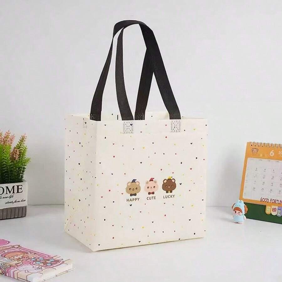 12pcs/Cartoon Cute Bear Tote Bag Clothing Store Non Woven Bag Shopping Gift Shopping Bag Summer Cooling,Beach,Travel