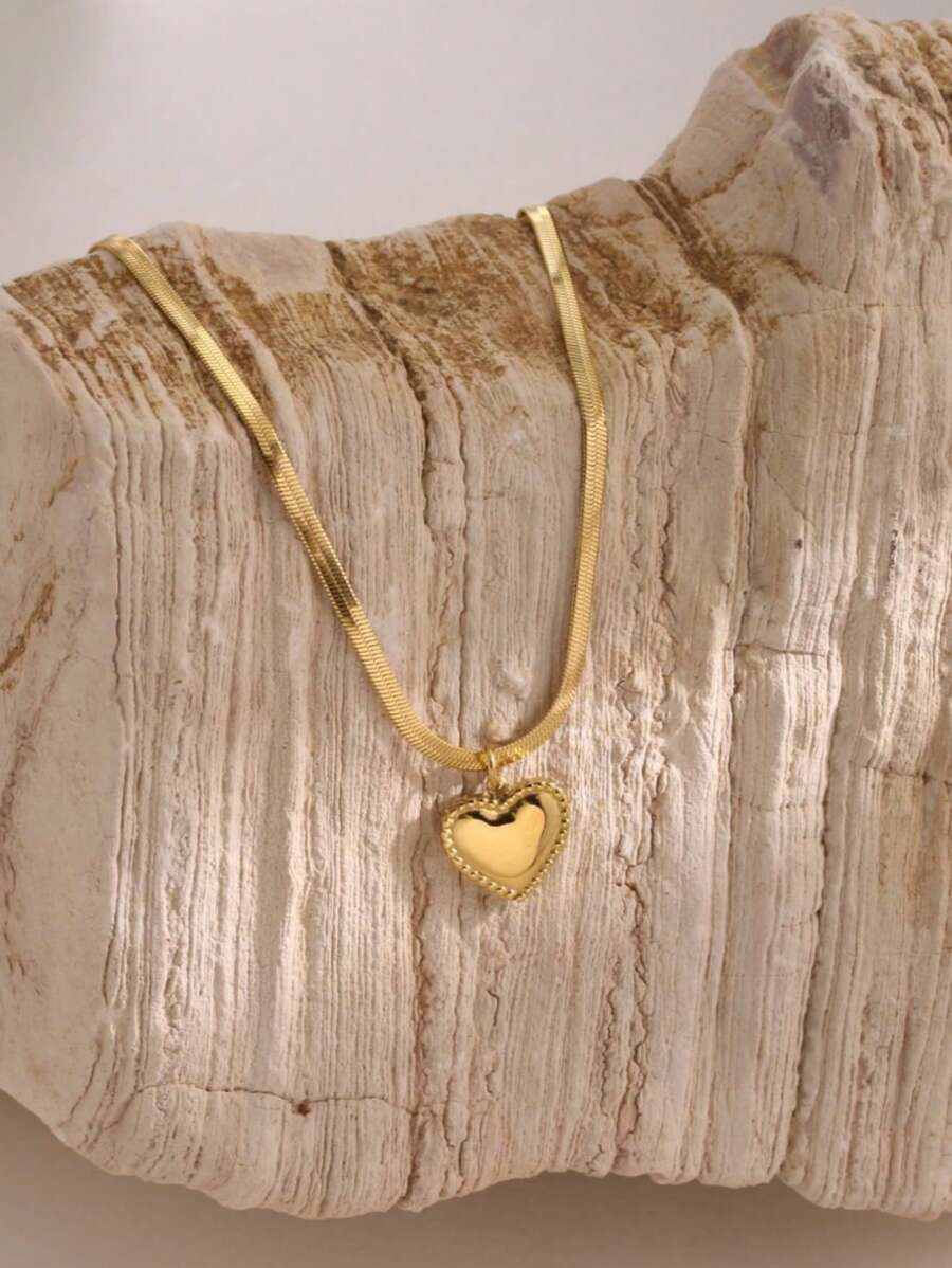 1 Stück minimalistischer, vielseitiger Herz- & Buchstaben 18K Goldplattierter Edelstahl Anhänger Halskette, geeignet für den täglichen Gebrauch und als Geschenk zum Geburtstag/für Paare