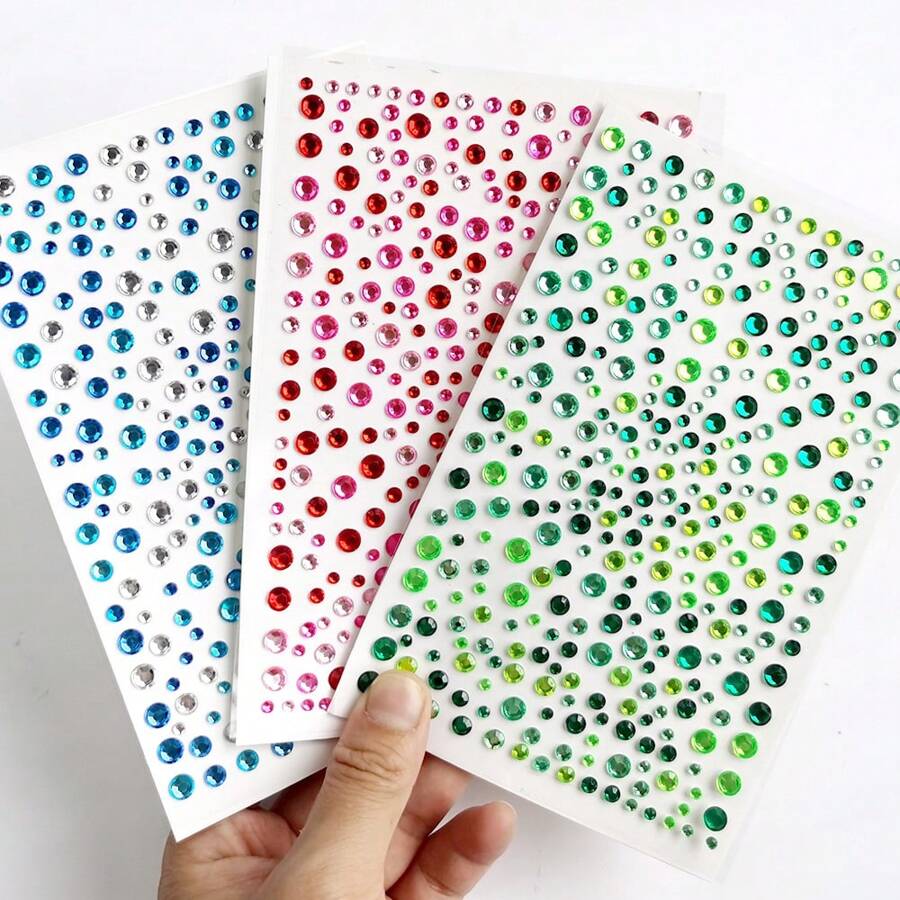 Nayiben 3 piezas de pegatinas de strass rosa, azul y verde, decoración de fiesta, pegatinas de maquillaje 3D para el cabello, la cara, las uñas, regalo de vuelta al colegio