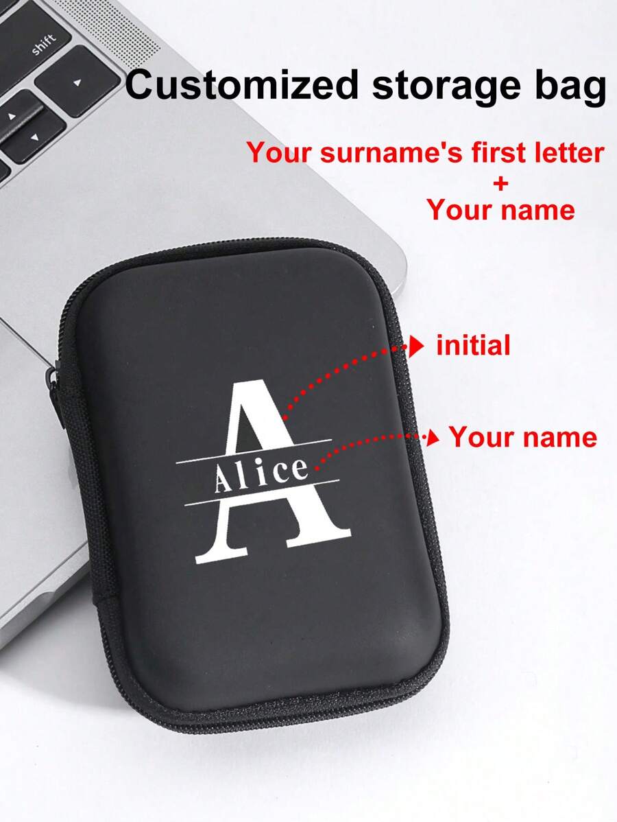 Estuche organizador personalizado con cremallera para auriculares, cargador de cable de marca, unidad flash USB, tarjeta SD y decoración de lazo, estuche de almacenamiento para auriculares