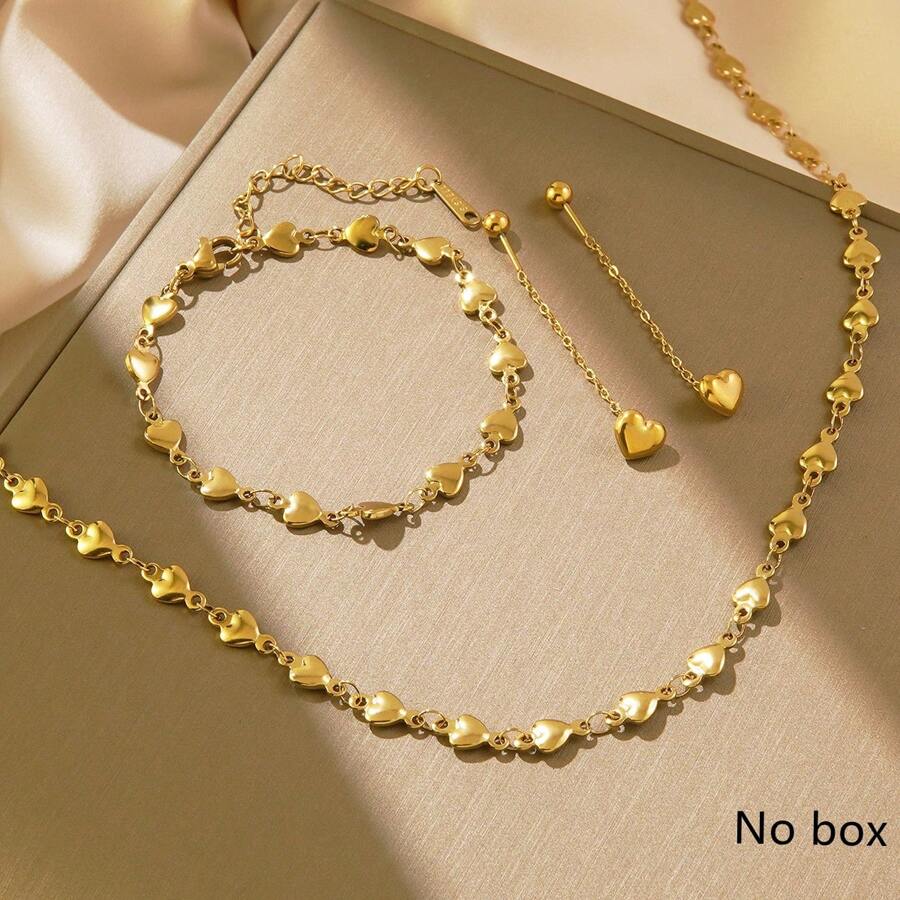 1 Set Minimalist And Elegant Delicate Heart-Shaped Stainless Steel Jewelry Set, Suitable For Women To Wear Daily Or Attend Parties, Also A Great Mother's Day Gift