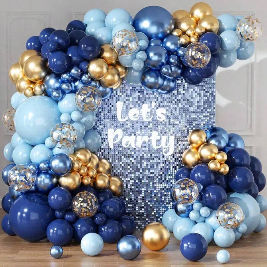 121 Peças Kit de Arco e Guirlanda de Balões de Látex Azul Noite e Dourado para Decoração de Casamento, Aniversário, Formatura, Chá de Bebê, Bottom de Festa
