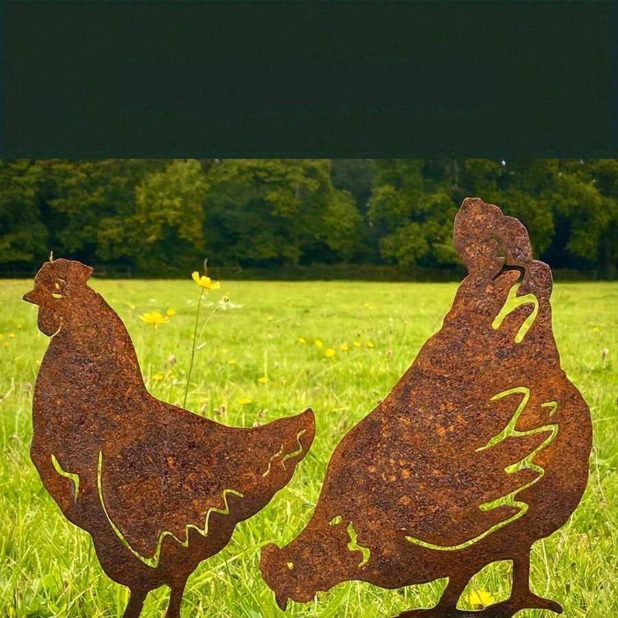 Décoration de pieu de poulet de jardin rustique - ornement de style fermier charmant pour la décoration de la maison et du jardin
