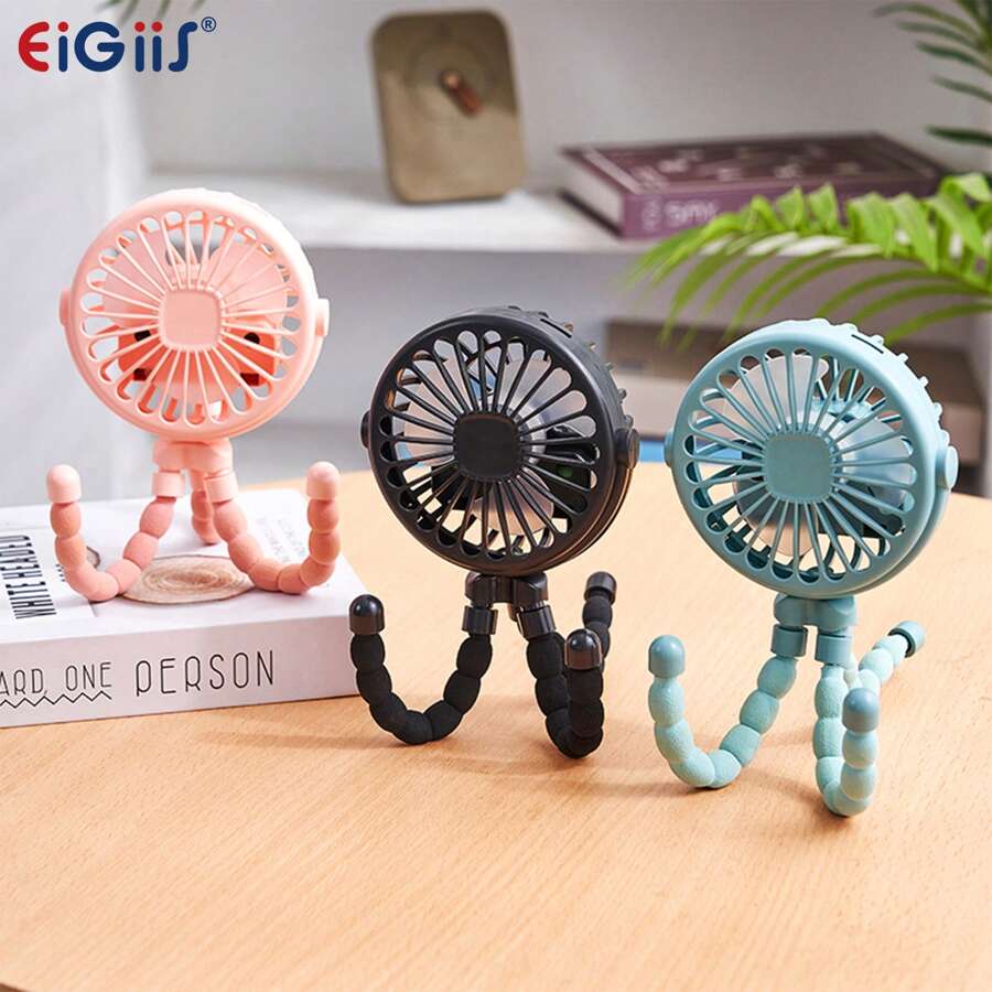 EIGIIS 1 Stück USB aufladbarer Oktopus Ventilator mit flexiblem Stativ, tragbarer, handgehaltener elektrischer Ventilator in Blau, Pink und Schwarz, abnehmbarer 3-stufiger Akku-Ventilator, bessere Kühlung für Auto-Sitz-Reise, perfektes Geschenk für Freunde