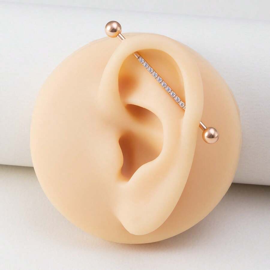 1 Stück 14G Industrieschalterbarren aus chirurgischem Stahl für Frauen und Männer mit Zirkonia-Oberfläche, Knorpelohrringe, Körperschmuck, 38mm