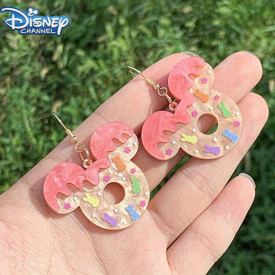 Sanrio 1 Par de Brincos Minnie Mouse em Formato de Donut - Brincos Acrílicos Modelo Cartoon Estilo Pingente com Granulado Colorido, Perfeitos para Ocasiões Diárias, Brincos Diários | Brincos Divertidos | Design de Brincos Estilo Pingente, Brincos para Mulheres